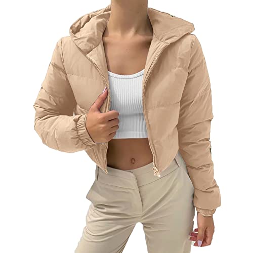 Briskorry Damen Cropped Fit Pufferjacke mit Kapuze Wattierte Jacke Kurz Outdoor Winterjacke Modern Steppjacke Puffer Jacke Steppmantel Elegant Daunenjacke von Briskorry