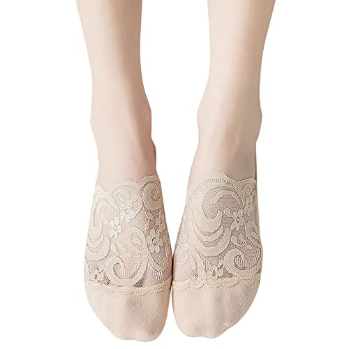 Briskorry Damen Füßlinge Spitze Unsichtbare Socken, Low Cut Liner Unsichtbare Socken mit rutschfest Silikon, Weiche Atmungsaktive Bootssocken Ballerina Socken für Loafer Sneakers Flats Bootsschuhe 1 von Briskorry