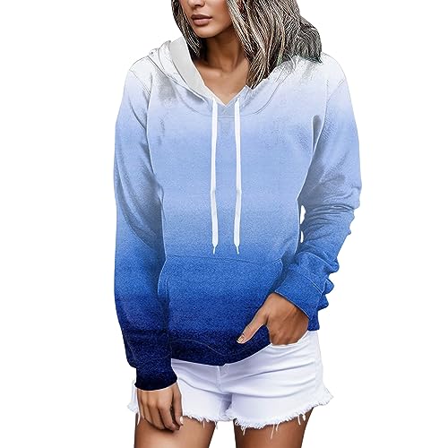 Briskorry Damen Hoodie Weiß, Kapuzenpullover Damen Weiß, Hoodies Kappe Langarm Kapuzenoberteil Lässiges Lockerer Pullover Gradient Fashion Zip-Jacke Weich College Damen-Oberteile 2024 von Briskorry