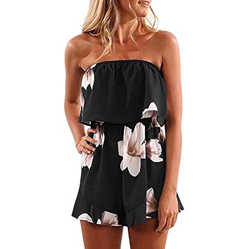 Briskorry Damen Jumpsuit Sommer Kurz Ärmellos Träger Overall Strand Hosenanzug Casual Neckholder Playsuit mit Elastischer Bund Romper Shorts Overalls von Briskorry