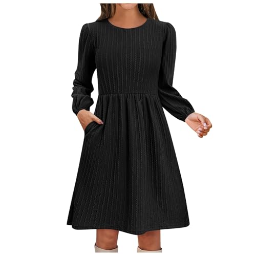 Briskorry Damen Kleider Einfarbig O-Ausschnitt Strickkleid Autumn Winter Langarm Elegant Pulloverkleid Strickpullover Kleid Minikleider Für Straßenfotografie, Strand, Party von Briskorry