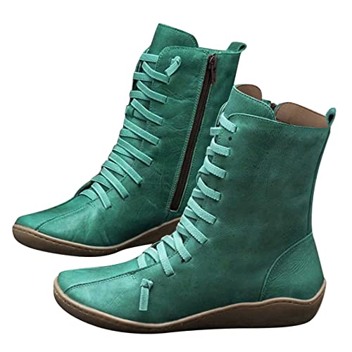 Briskorry Damen Lässige Plateau Stiefeletten Vintage Halbhoher Stiefel Einfarbig Flache einzelne Schuhe Leicht Gefüttert Stiefeletten High-Top Schuhe Ankle Boots Frauen Stiefeletten Worker Boots von Briskorry