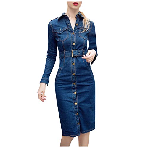 Briskorry Damen Langarm Jeanskleid Kurz Mode Einfarbig Blusenkleid Denim Hemdkleid Casual Slim Freizeitkleid Elegant Frauen Retro Weibliche Jeans Kleid Trend von Briskorry