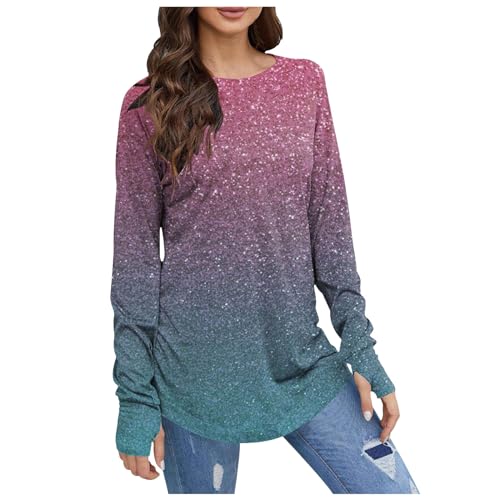 Briskorry Damen Langarm Tunika Tops mit Daumenloch Langarmshirt Mädchen Frühlingse Sommer Lang Leichtes Sweatshirt Oberteil Elegant von Briskorry