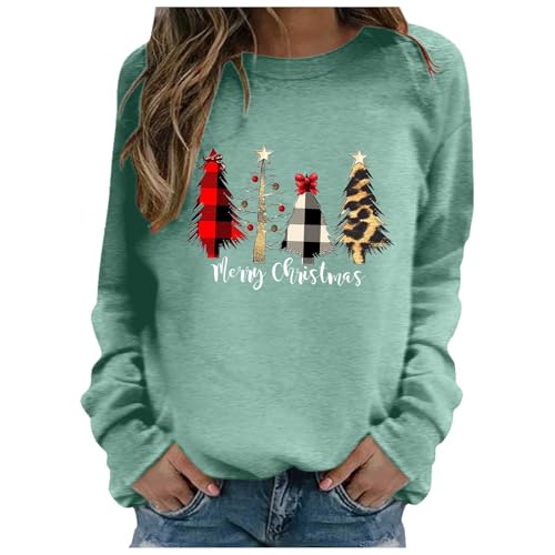 Briskorry Damen Langarm Weihnachtspulli, Sweatshirts für Damen, Weihnachten Pulli Ugly Lustig Christmas Pulli Longsleeve Rundhalsausschnitt Xmas Sweat Warmer Winter Oberteil Bluse Weihnachtsdruck von Briskorry