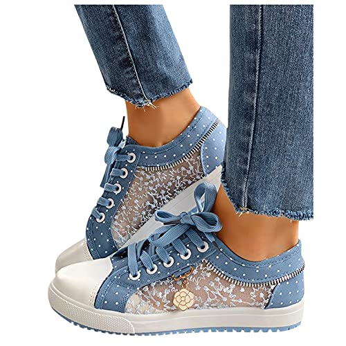 Briskorry Damen Laufschuhe Bestickte Sneaker Spitze Atmungsaktive Blumenmuster Mesh Hohle Freizeitschuhe Schnürschuhe Outdoorschuhe Leicht Sportlich Schuhe Wanderhalbschuhe Freizeitschuhe von Briskorry