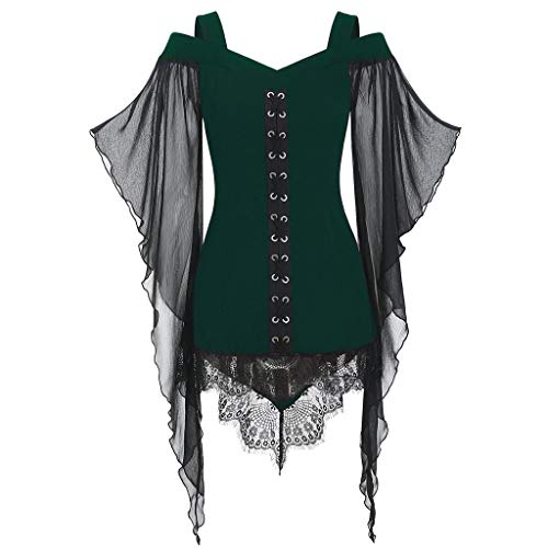 Briskorry Damen Mittelalterliche Vintage Kleid Plus Kleidergröße Schulter Spitze Hälfte gotische offene Karneval-Ärmel Frauenkleid Schwarzes Enges Kleid Langarm Renaissance Kleidung von Briskorry