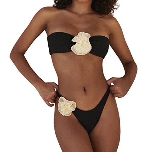 Briskorry Damen Sexy Bikini Set Neckholder Rückenfrei Bikinioberteil Zweiteiliges Badeanzug Seitlich Gebunden High Waist Bikinihose Bademode für Frauen Gedruckt Strandkleidung von Briskorry