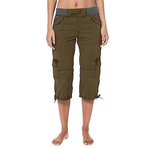 Briskorry Damen Wanderhose Elastische Cargohose Leichte 3/4 Sporthose Sommer Freizeithose Baggy Kordelzug Trainingshose mit Seitentaschen Caprihose Outdoorhose Jogginghose von Briskorry