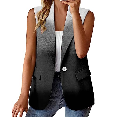 Briskorry Damen Weste Ärmellos Blazer Jacke Elegant Einfarbig Kurze Gilet Tank Top mit Tasche S-XXL von Briskorry