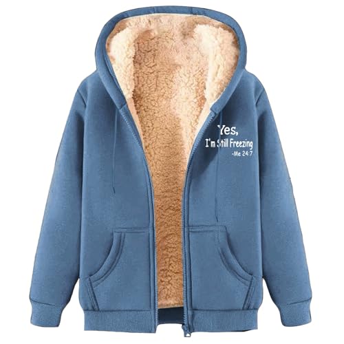 Briskorry Damen Winterjacke Warm, Damen Warme Gefütterte Jacke Sweatjacke mit Teddyfutter & Kapuze Elegant Übergangsjacke Plüschjacke mit Taschen Jacke Wollmantel Übergangsjacke von Briskorry