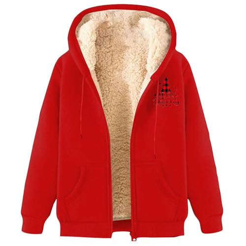 Briskorry Damen Winterjacke Warm, Weihnachten Fleecejacke Winter Unisex Plüschjacke Gefüttert Lüsch Jacken für Damen Plüschjacke mit Taschen Reißverschluss Elegant Sweatjacke Plüschjacke Lässige von Briskorry