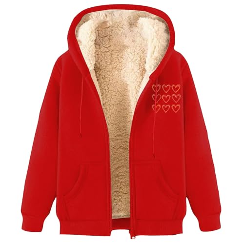 Briskorry Damen Winterjacke Warm, Winterjacke Elegant mit Taschen Sweatjacke Outdoor Winter Hoodie Elegant Große Größen Kapuzenpullover Fleece Jacke mit Reißverschluss Lässige Wintermantel Hoodie von Briskorry