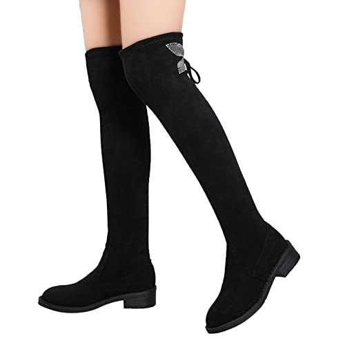 Briskorry Damen Winterstiefel Gefüttert,Over-Knee Schlupfstiefel Strass Glitzer Stiefeletten Herbst Winter Stiefel mit Absatz Party Elegant Langschaft Damenmode Schneestiefel von Briskorry