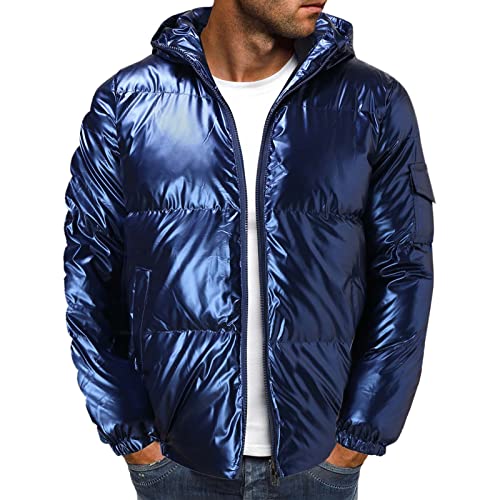 Briskorry Daunenjacke Herren Glänzend,Bubble Jacket Mode Golden Silber Glänzender Steppjacke Winterjacke Kapuzenjacke Einfarbig Stehkragen Thermojacke Warm Gepolstert Wanderjacke Zipper Jacke von Briskorry