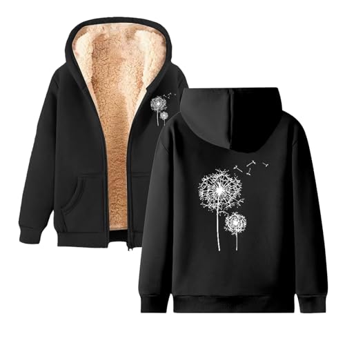 Briskorry Fleecejacke Damen Warm, Winterjacke Elegant mit Taschen Sweatjacke Outdoor Winter Elegant Übergangsjacke Kapuzenpullover Große Größen Reißverschluss Elegant Sweatjacke Wintermantel Hoodie von Briskorry