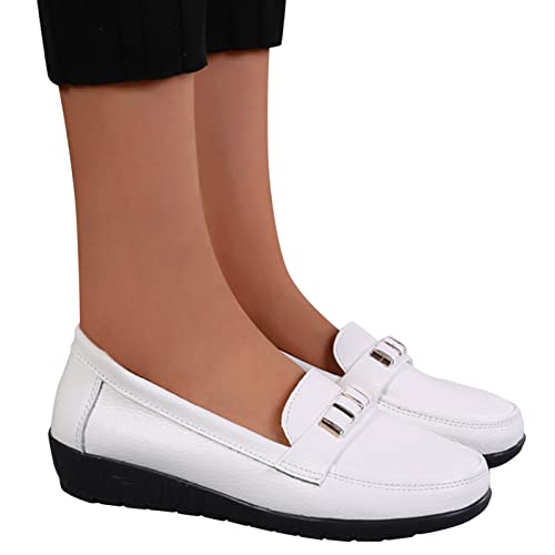 Briskorry Frauen Mokassins Schuhe Bootsschuhe Vintage Weiches PU Leder Halbschuhe Sommer rutschfest Loafers Damen Casual Slipper Flache Lauflernschuhe Bootsschuhe von Briskorry