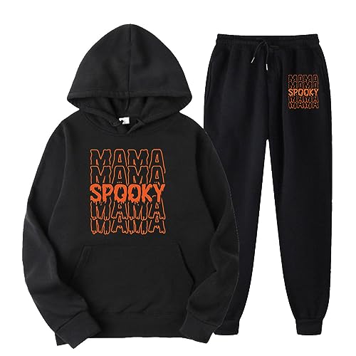 Briskorry Freizeitanzug Damen, Kapuzenpullover und Jogginghosen, Hoodie Set Halloween Bedruckter Trainingsanzug Kapuze 2 Stück Sweatsuit Lose Lässige Freizeitanzug Modische Winter Sport Set Jogger von Briskorry