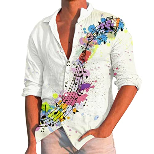 Briskorry Freizeithemd Herren Regular Fit Bunt,Große Größe Party Hemd Druck zum Thema Musik Hawaiihemd Casual Strand Sommer Urlaub Strandhemd Mehrfarbig Muster Langarmshirt von Briskorry