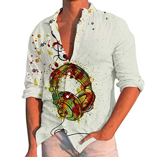 Briskorry Freizeithemd Herren Regular Fit Bunt,Große Größe Party Hemd Druck zum Thema Musik Hawaiihemd Casual Strand Sommer Urlaub Strandhemd Mehrfarbig Muster Langarmshirt von Briskorry