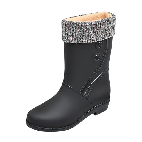 Briskorry Gummistiefel Damen Halbhoch Winter Warm Stiefeletten Wasserdicht rutschfest Regenstiefel Gefüttert Gummistiefeletten Outdoor Winddicht Regenschuhe Gartenschuhe von Briskorry