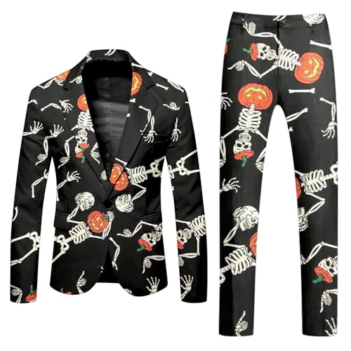 Briskorry Halloween Anzug Herren Lustiger Prom Suits Faschingskostüme mit Bunten Drucken Entsetzen Style Outfit Party Jacke und Hose,Karneval Mottoparty, Mardi Gras Karneval Kostüm von Briskorry