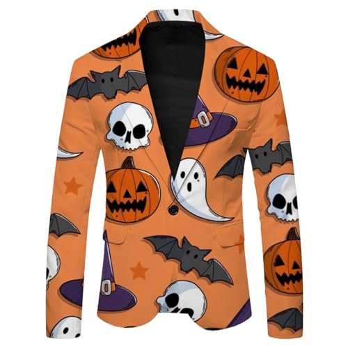 Briskorry Halloween -Blazer Fur Herren, Freizeitanzug, Bunt Bedruckt Business-Jacke, Sportlich Regular Blazer, Langarm Blazer Anzugjacke, Halloween-Horrorkostüm von Briskorry