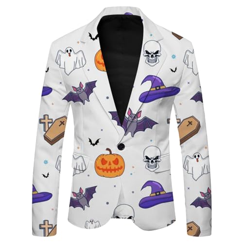 Briskorry Halloween Freizeitanzug für Herren, Blazer Herren Regular, Ghost Kürbis Print Blazer Fur Manner, Lässige Bedruckte Knopf Tasche Anzugjacke, Revers Bedruckt Jacke,Herren Sportlich Blazer von Briskorry