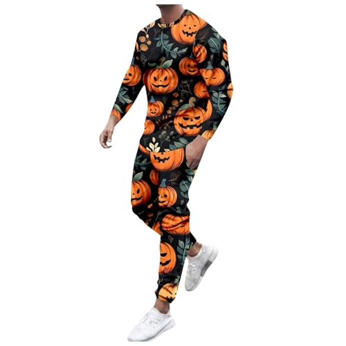 Briskorry Halloween Kostüm Herren 2-teilig Jogginganzug Lose Bequeme Trainingsanzug Kürbis Drucken Freizeitanzug Sportanzug Langarm Tops Oberteile + Hose Harajuku Streetwear von Briskorry