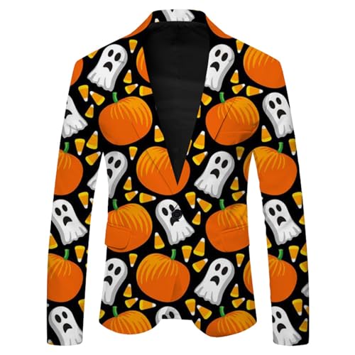 Briskorry Halloween Kostüm Herren Lässig Herrenjacke Drucken Slim Fit Mantel Festival Langarm Anzugjacke EIN-Knopf Sakko Freizeit Jacken Elegant Blazer Freizeitanzug von Briskorry