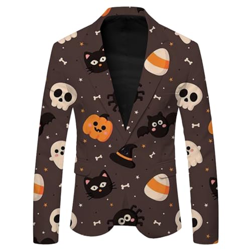 Briskorry Halloween Kostüm Herren Slim Fit Freizeitanzug Elegant Drucken Sakko Festival Langarm Herrenjacke Freizeit Mantel EIN-Knopf Blazer Lässig Anzugjacke Jacken von Briskorry