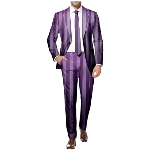 Briskorry Halloween Party Kostüm Herren, 2 Teilig Gestreifte Kariert Prints Slim Fit Button Anzug Lustig Drucke Formal Set Anzug Sakko Blazer Mantel Partyanzug für Festlich Party Mantel + Anzughose von Briskorry