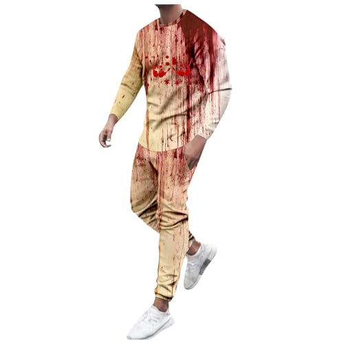 Briskorry Halloween Sportanzug für Herren 2-teilig Jogginganzug Langarm T-Shirt Und Hose Blutig Anzug Baggy Teenager Trainingskleidung Streatwear Blutspritzer Outfit Freizeitanzug von Briskorry