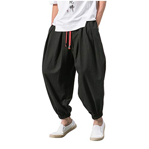 Briskorry Haremshose Herren Pumphose Mode Bedruckte Hippie Hosen Einfarbig Aladinhose Pluderhose Lose Jogginghose Sporthose Streetwear Pants Mit Taschen Sommerhosen von Briskorry