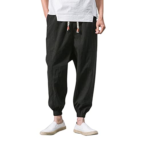 Briskorry Haremshose Herren Pumphose Mode Bedruckte Hippie Hosen Einfarbig Aladinhose Pluderhose Lose Jogginghose Sporthose Streetwear Pants Mit Taschen Sommerhosen von Briskorry