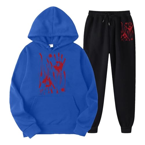 Briskorry Hausanzug Damen Große Größen, Hoody und Laufhosen, Hoodie Set Entsetzen Blut Verletzung Laufenanzug Kappe 2 Teiler Sweatsuit Locker Freizeit Loungewear 2024 Modern Sport Set Running von Briskorry