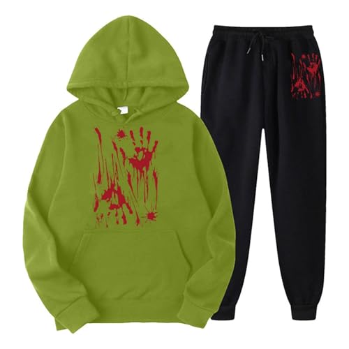 Briskorry Hausanzug Damen Große Größen, Hoody und Laufhosen, Hoodie Set Entsetzen Blut Verletzung Laufenanzug Kappe 2 Teiler Sweatsuit Locker Freizeit Loungewear 2024 Modern Sport Set Running von Briskorry