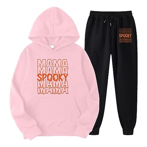 Briskorry Hausanzug Damen Set, Hoodie und Freizeithosen, Hoodie Anzug Halloween Gedrucktes Laufenanzug 2 Stück Kappe Sweatsuit Set Locker Lässiger Loungewear Mode 2024 Bekleidungsset Running von Briskorry