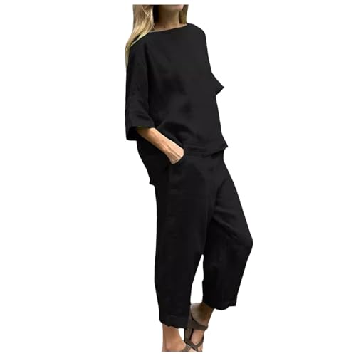 Briskorry Hausanzug Damen Set, Oberteil Shirt und Hosen, Hosenanzüge Casual Lose Loungewear Rund Ausschnitt Halbarm Sweatsuit Bequemer Atmungsaktiv Sportswear Elegant Solid Running von Briskorry