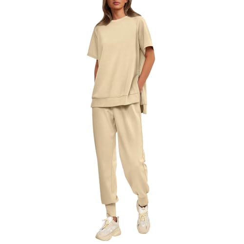 Briskorry Hausanzug Damen Set, T-Shirt Top und Hose, Hosenanzüge Lässiger Lockerer Loungewear Rundhalsausschnitt Zip Up Trainingsanzug Bequemer Luftig Sport Set Solide Sexy Sport von Briskorry