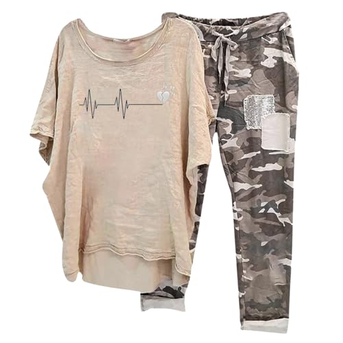 Briskorry Hausanzug Damen Set, Tshirt Weit Hose, Hose Anzug Lässiges Baggy Loungewear Rund Ausschnitt Kurzärmeliger Trainingsanzug Kuschelig Atmungsaktiv Musselin Set Einfarbiges Y2K Jogger von Briskorry