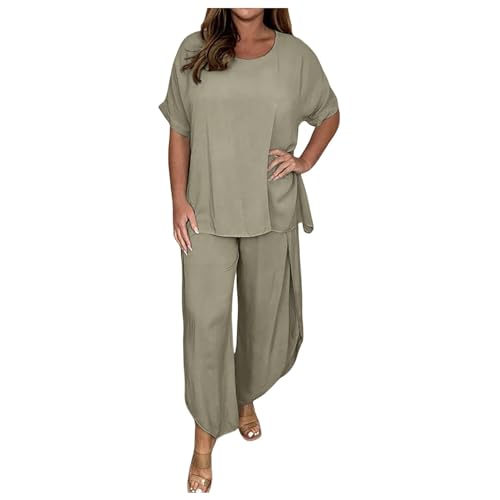 Briskorry Hausanzug Damen Sommer, Oberteil Shirt und Hosen, Hosenanzug Lose Lässig Lounge Set Kurzärmeliger Rundhals Jogginganzug Atmungsaktiv Leicht Activewear Solid Y2K Yoga von Briskorry