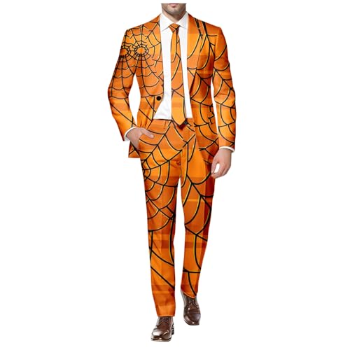 Briskorry Herren Halloween Anzug 2 Teiliger Set Slim Fit Skull Motiv Mantel und Hose, Blazer für Party Business Casual Schlanker Einzelne-Knopf-Hochzeitsfest-Kleid Regular Fit Jacke Suit von Briskorry