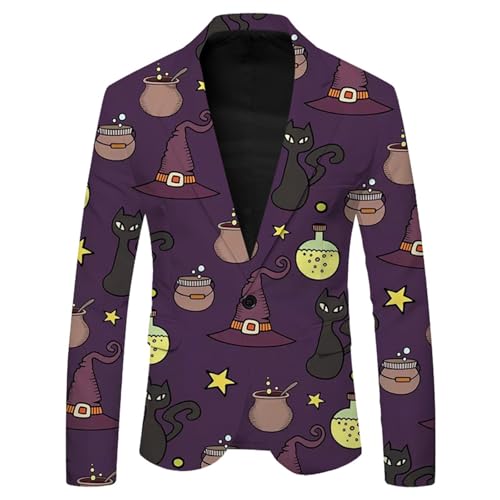 Briskorry Herren Halloween Party Kostüm, Cute Ghost Print Anzug Mantel Loose Fit Sportjacken Geeignet Langarm Blazer Anzugjacke für Straßenfotografie, Strand, Party von Briskorry