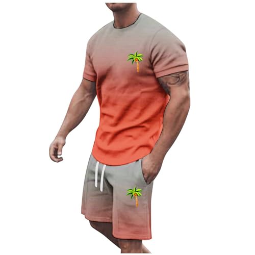 Briskorry Herren Hosenanzüge Kurzarm Hemd Bluse und Shorts Lose Comfortable Jogginganzug Leichter Elegant Anzug Set Bedruckte Anzug Im Pendlerstil von Briskorry