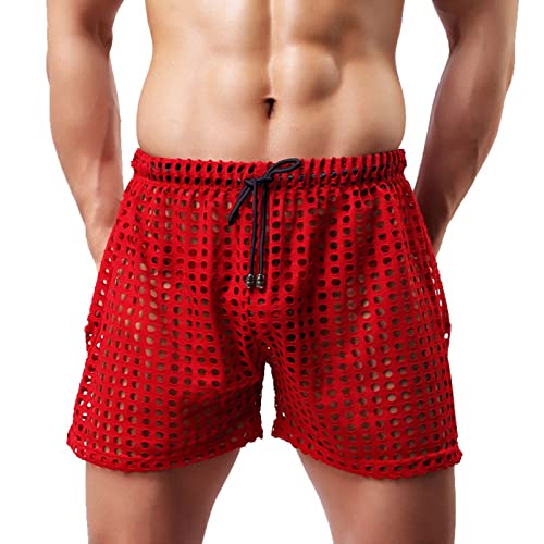 Briskorry Herren Netz Fischnetzhose Muskel Transparent Kurze Hosen Mesh Durchsichtige Muskelleggings Elastischer Bund Shorts Sexy Boxershorts von Briskorry