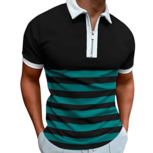 Briskorry Herren Poloshirt mit Reißverschluss Gestreift Revers T-Shirt Streetwear Tops Vintage Frühling Sommer Casual Kurzarmshirt Freizeit Polohemd Regular Fit Tshirt Freizeithemd für Männer von Briskorry