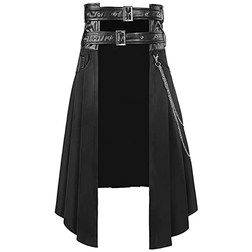 Briskorry Herren Schottischer Karo Kilt Pocket Bequemem Kurzer Schottenrock Utility Männlich Klassischer Retro Rock Einfarbig Mittelalterlicher Kampfrock Für Männer von Briskorry