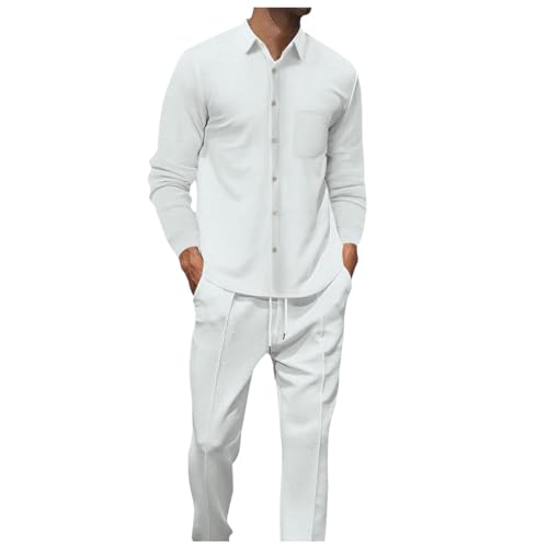 Briskorry Herren Sommer Zweiteiliger Sommer Langzarm Top und Hosen Baggy Comfortable Kostüme Festlich Elegant Set für tägliche Reisen, Arbeit Alltag von Briskorry