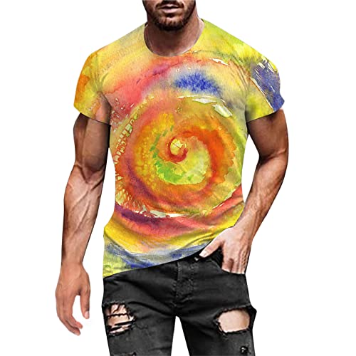 Briskorry Herren T-Shirt 3D Bunt Druck Kurzarm Rundhals Muscle Basic Gym Sport Fitness Tshirt Streetwear Tops Casual Loose Basic Tee für Männer Sommer Muster Kurzarmshirt Laufen Trainingsshirt von Briskorry